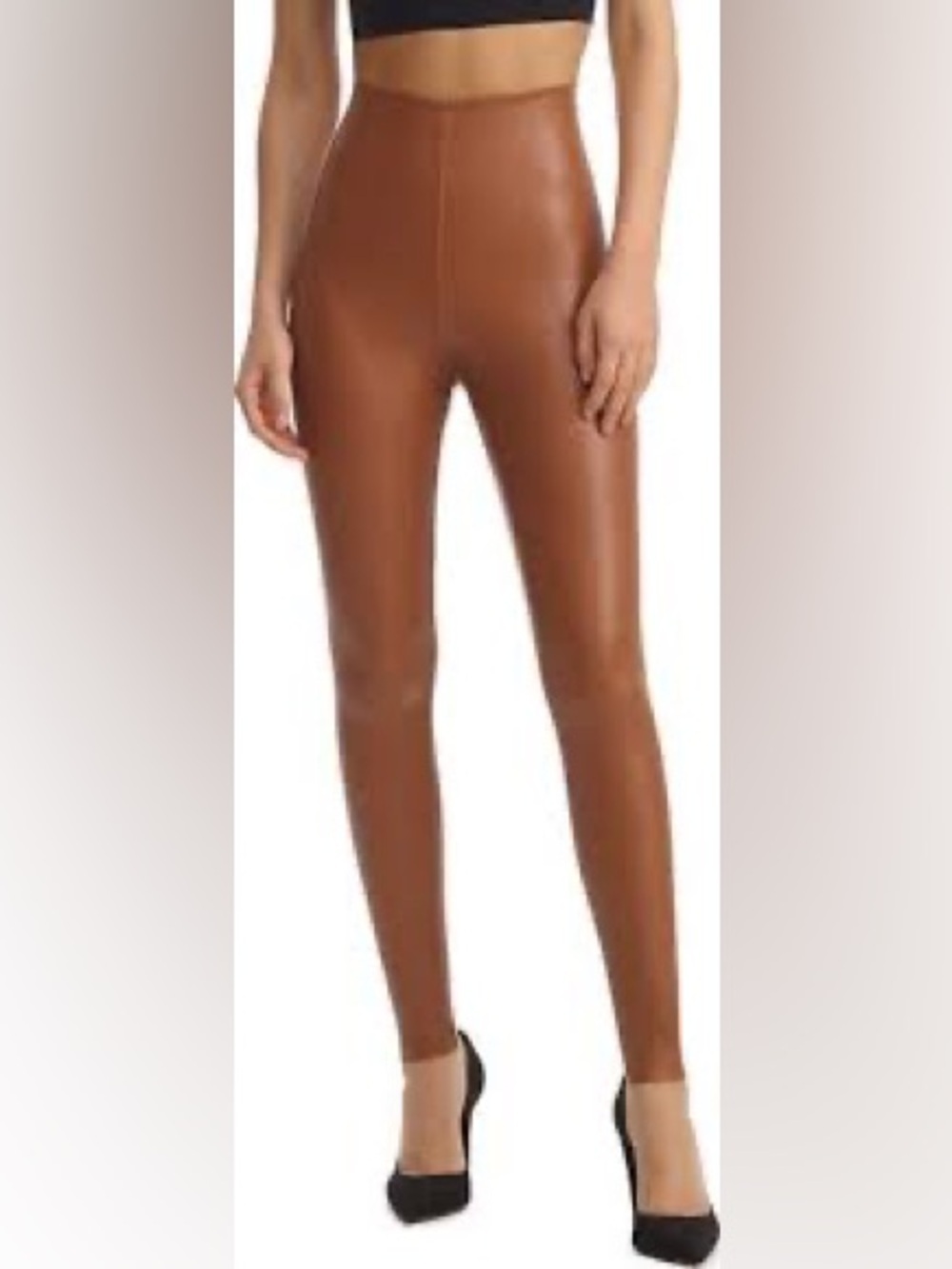 Commando Control Top Faux Leather High-Waist Cognac Brown Leggings Size Small